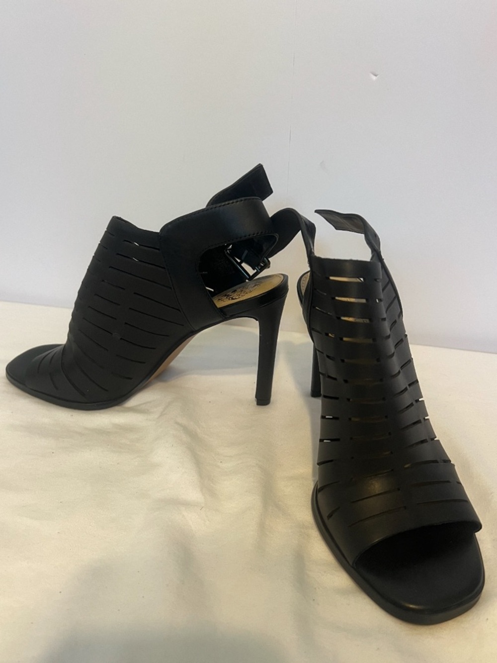 Vince Camuto Black Laser-Cut Open Toe Stiletto Sandals